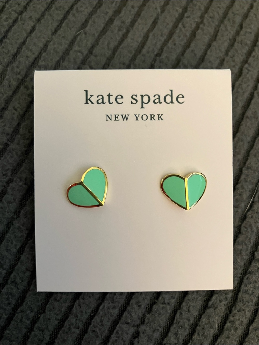 kate spade two-tone mint green heart stud earrings
